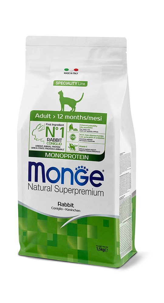 Monge Natural Monoprotein Adult - Dry Cat Food with Rabbit 1.5kg - MON-CAT-ARB-15 - Monge - Cats
