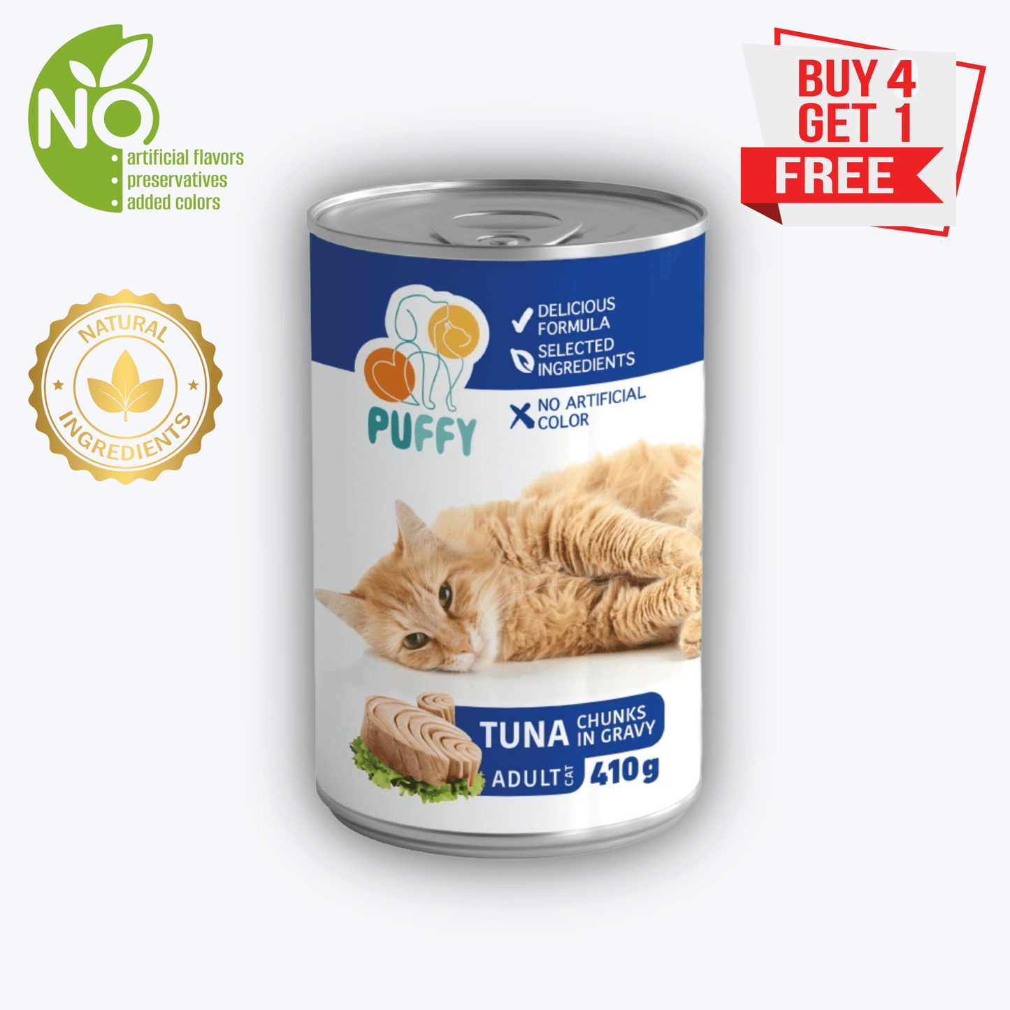 Puffy Adult Cat Wet Food - Tuna Chunks in Gravy 410g - - Loolizoo - Cat Wet Food
