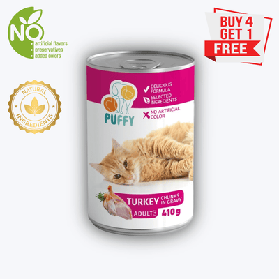Puffy Adult Cat Wet Food - Turkey Chunks in Gravy 410g - - Loolizoo - Cat Wet Food