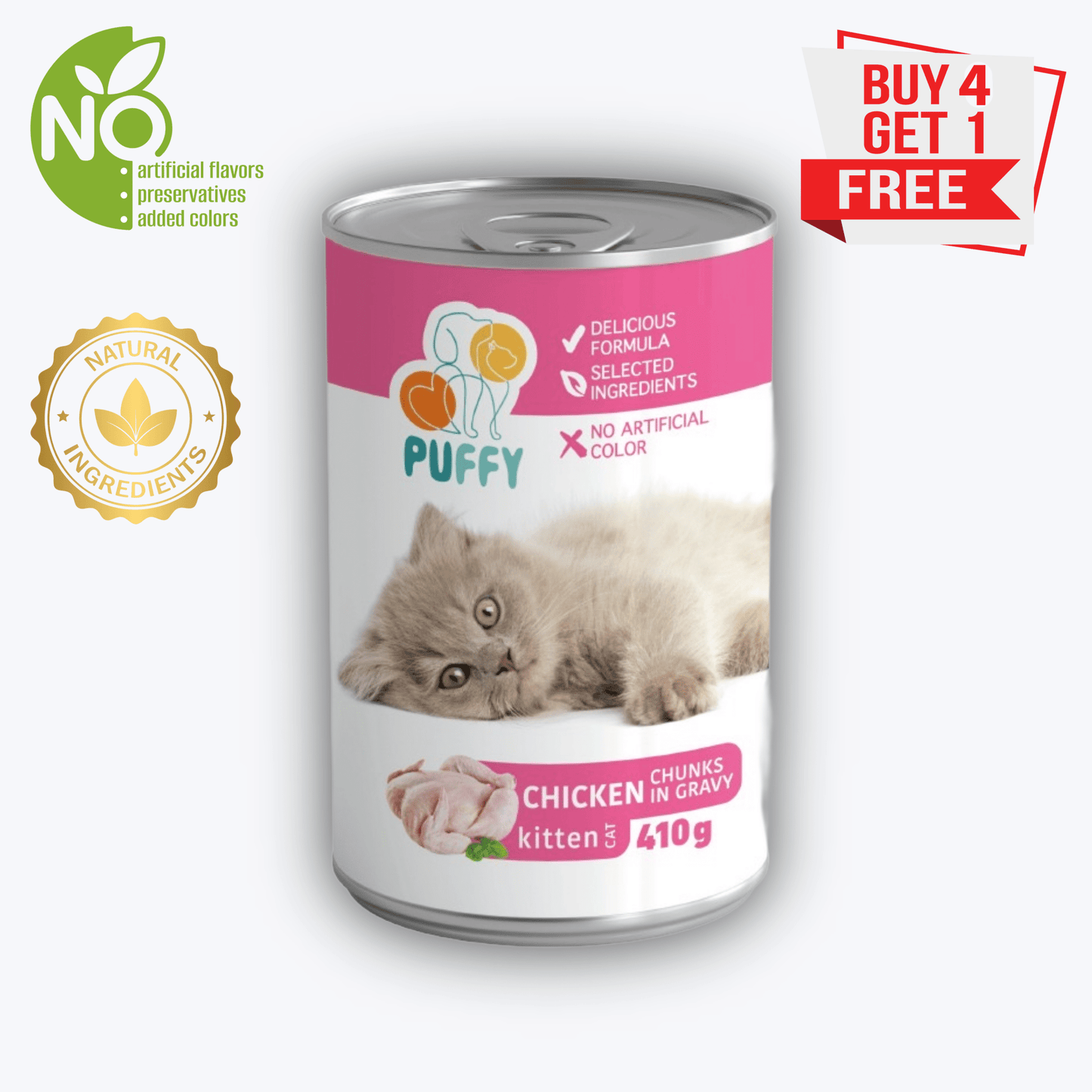 Puffy Kitten Wet Food - Chicken Small Chunks in Gravy 410g - - Loolizoo - Cat Wet Food