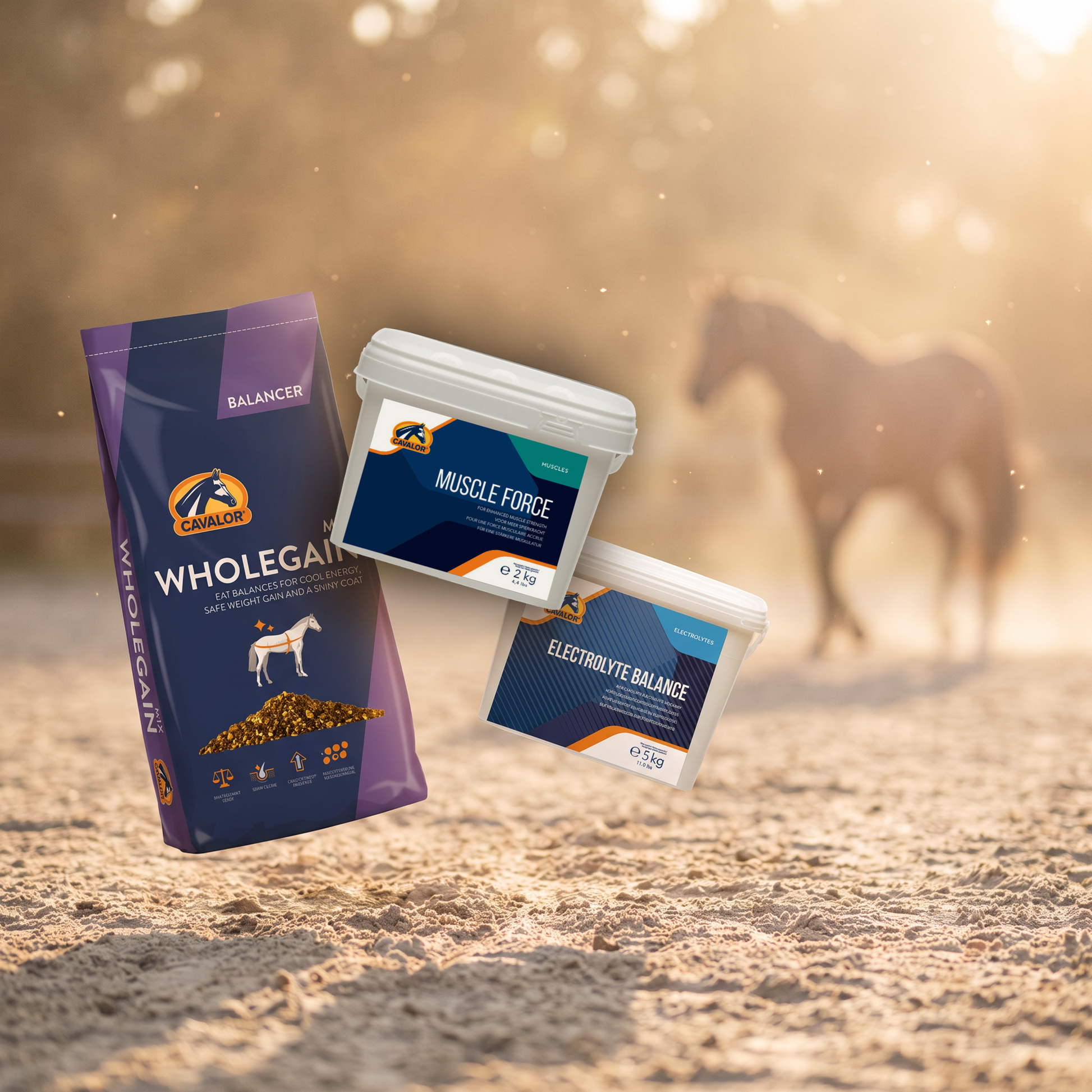 Cavalor Complete Care Kit bundle with WholeGain balancer, Electrolytes and Muscle Force for horses