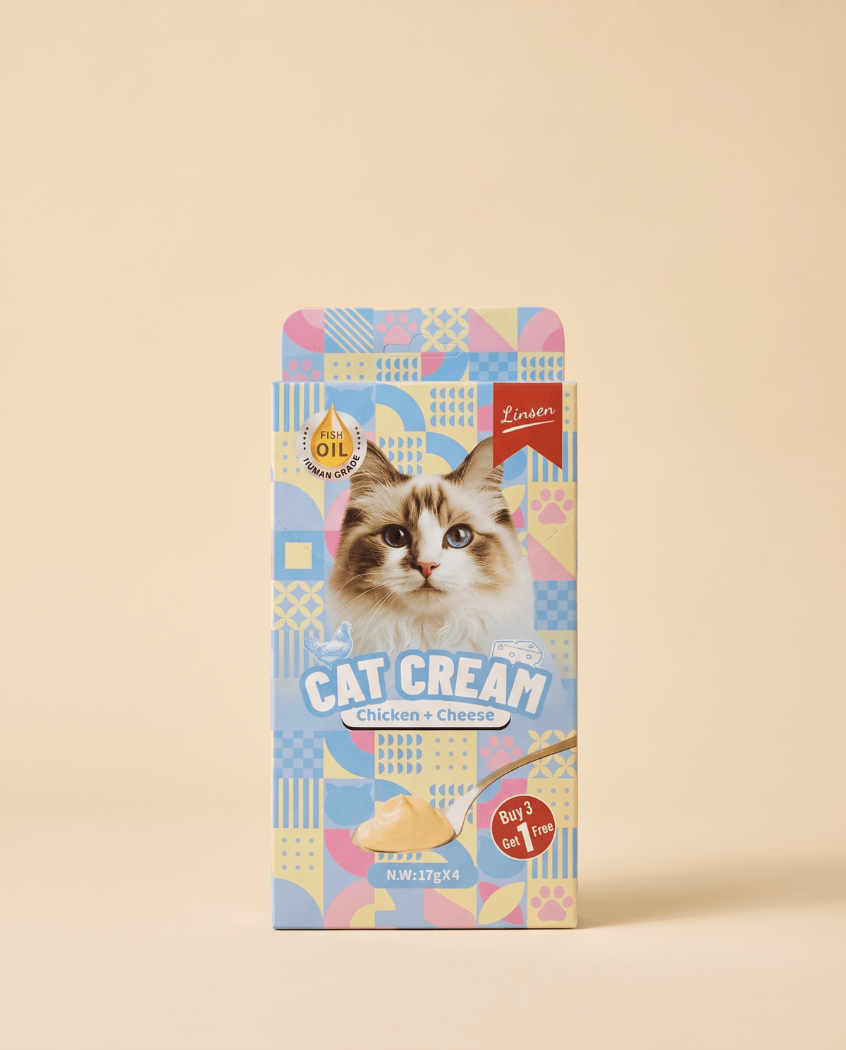 Linsen Cat Cream - Lickable Cat Treat Chicken & Cheese 4 x 17g - LNS-CAT-CHC-68 - Linsen - Cat Treat