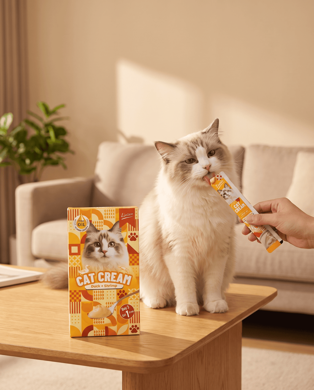 Linsen Cat Cream - Lickable Cat Treat Duck & Shrimp 4 x 17g - LNS-CAT-DSH-68 - Linsen - Cat Treat