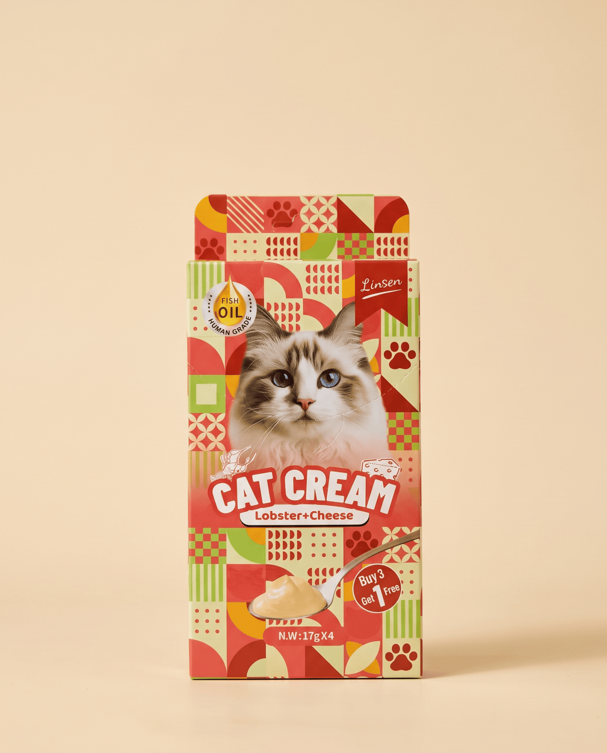 Linsen Cat Cream - Lickable Cat Treat Lobster & Cheese 4 x 17g - LNS-CAT-LBC-68 - Linsen - Cat Treat