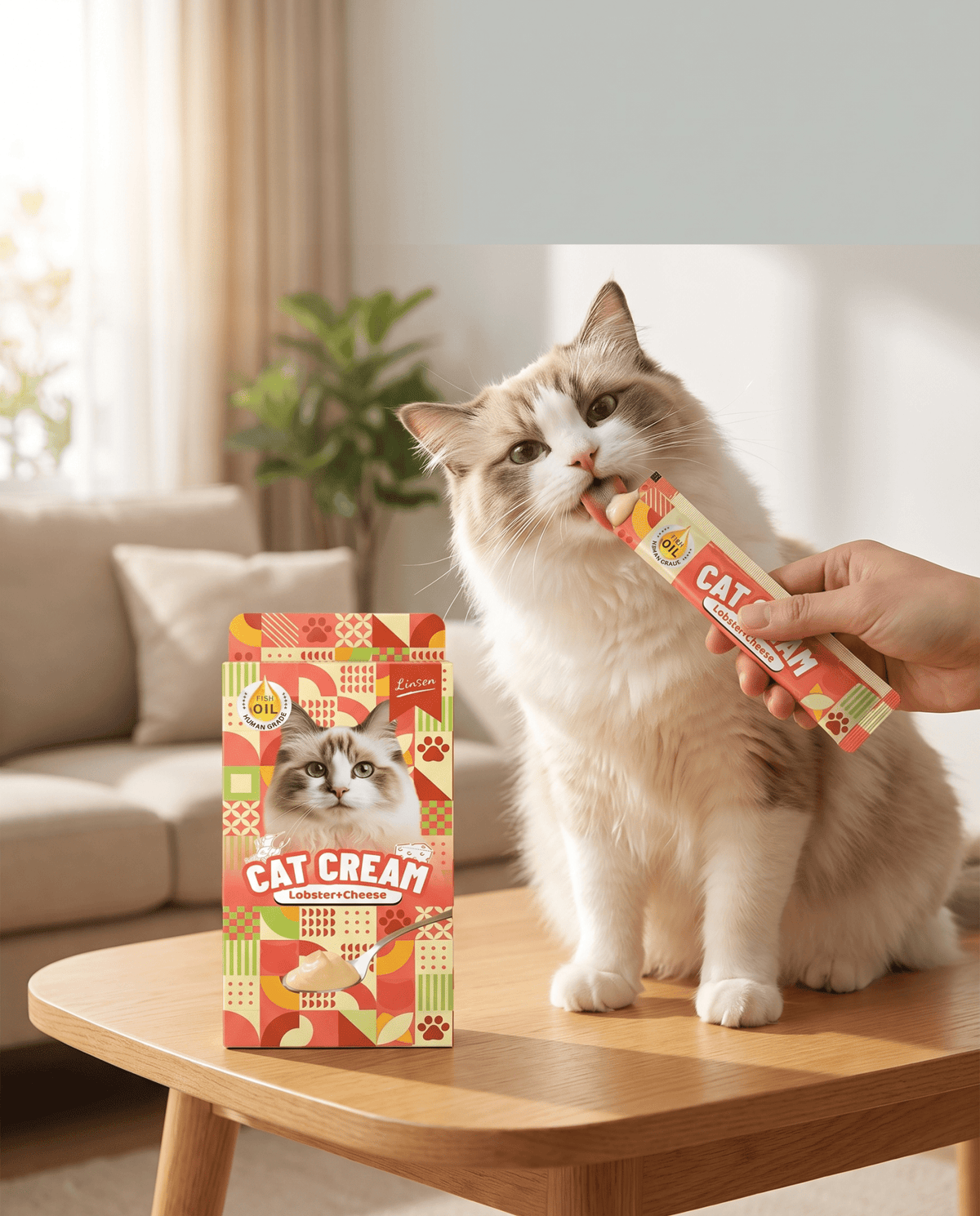Linsen Cat Cream - Lickable Cat Treat Lobster & Cheese 4 x 17g - LNS-CAT-LBC-68 - Linsen - Cat Treat