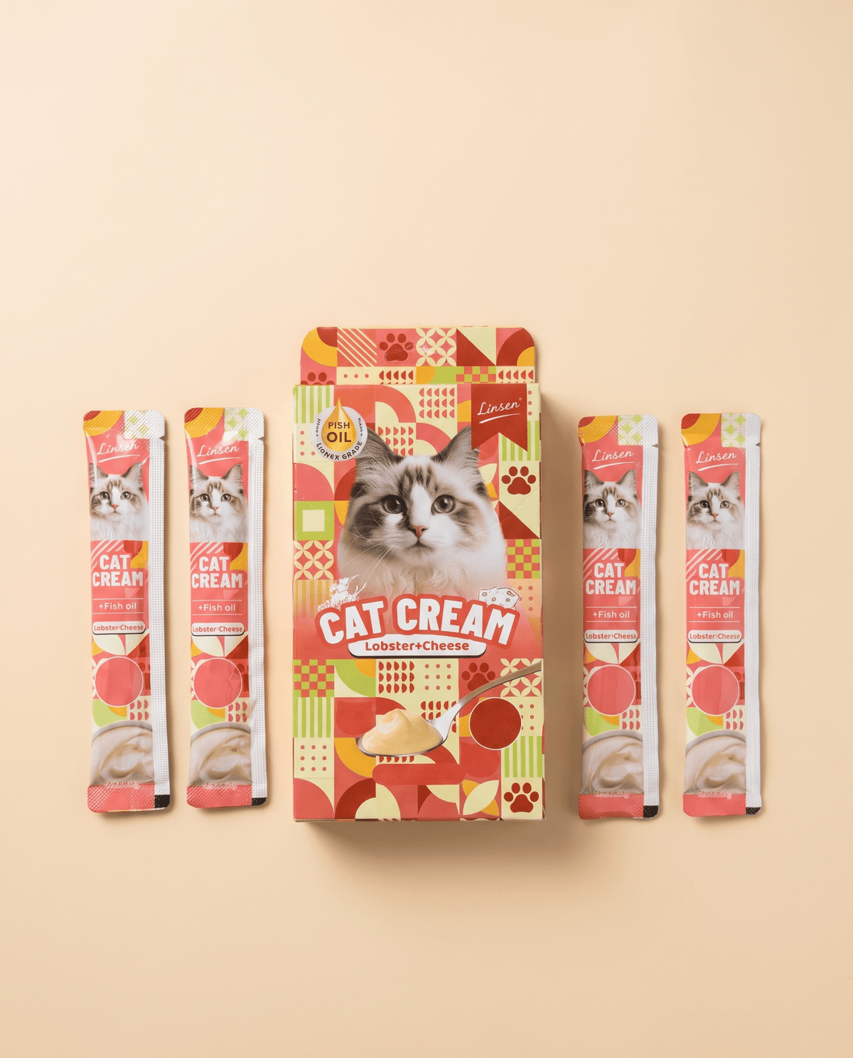 Linsen Cat Cream - Lickable Cat Treat Lobster & Cheese 4 x 17g - LNS-CAT-LBC-68 - Linsen - Cat Treat