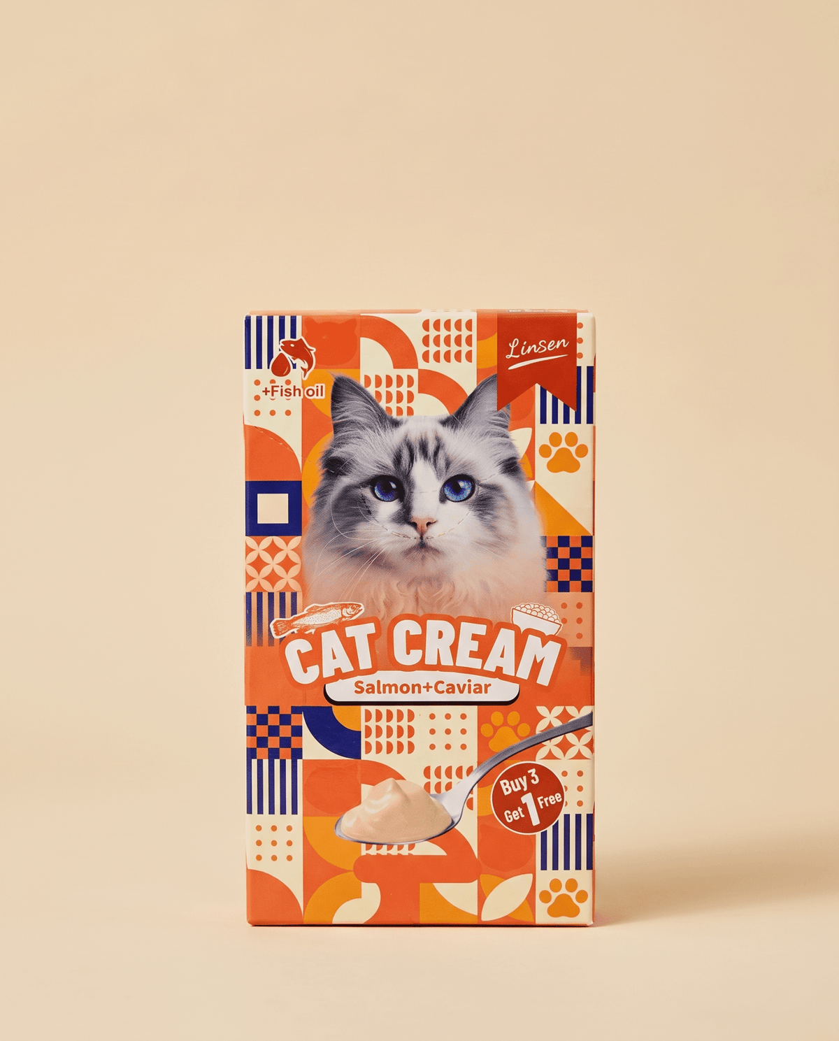 Linsen Cat Cream - Lickable Cat Treat Salmon & Caviar 4 x 17g - LNS-CAT-SCV-68 - Linsen - Cat Treat