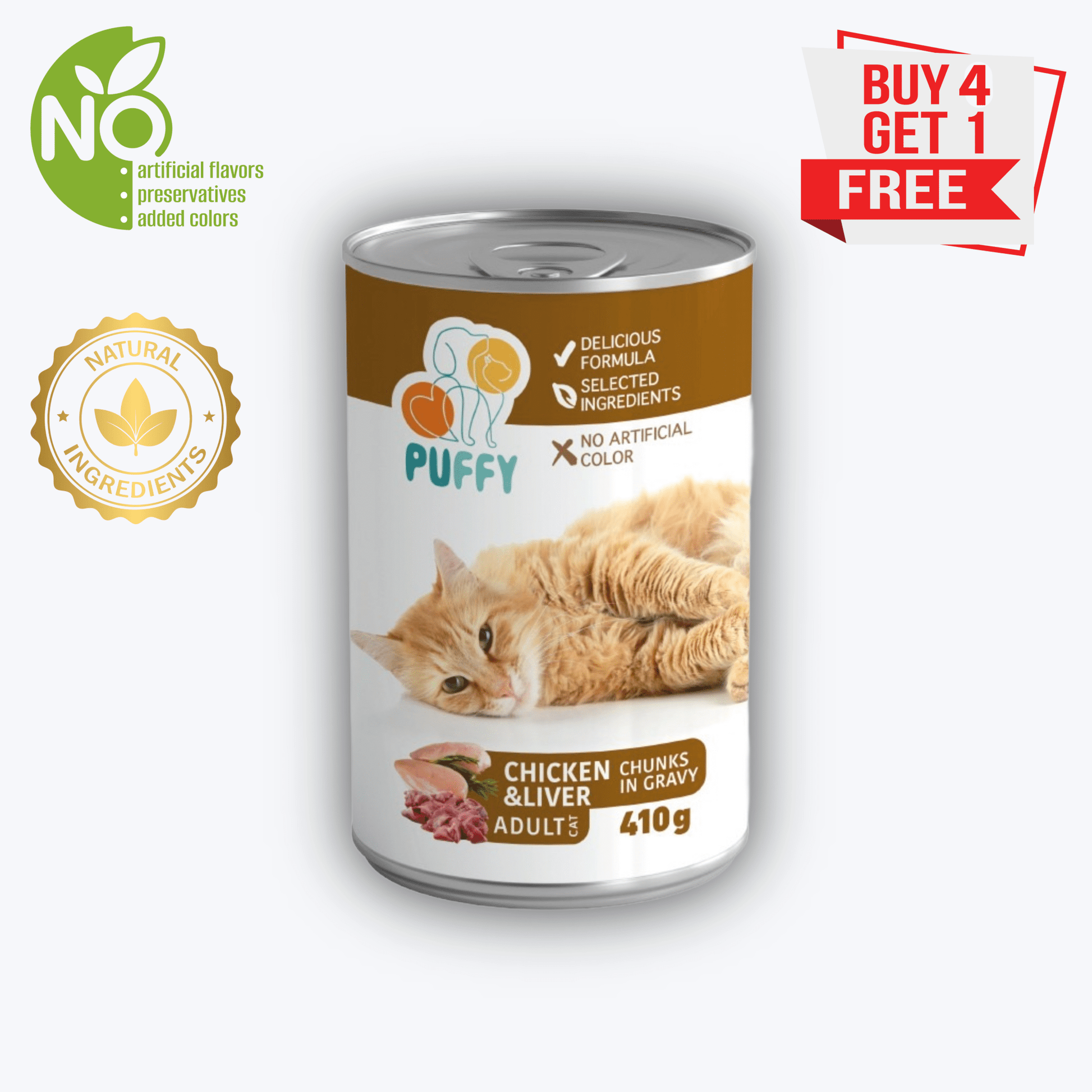 Puffy Adult Cat Wet Food - Chicken & Liver in Gravy 410g -  - Loolizoo - Cat Wet Food