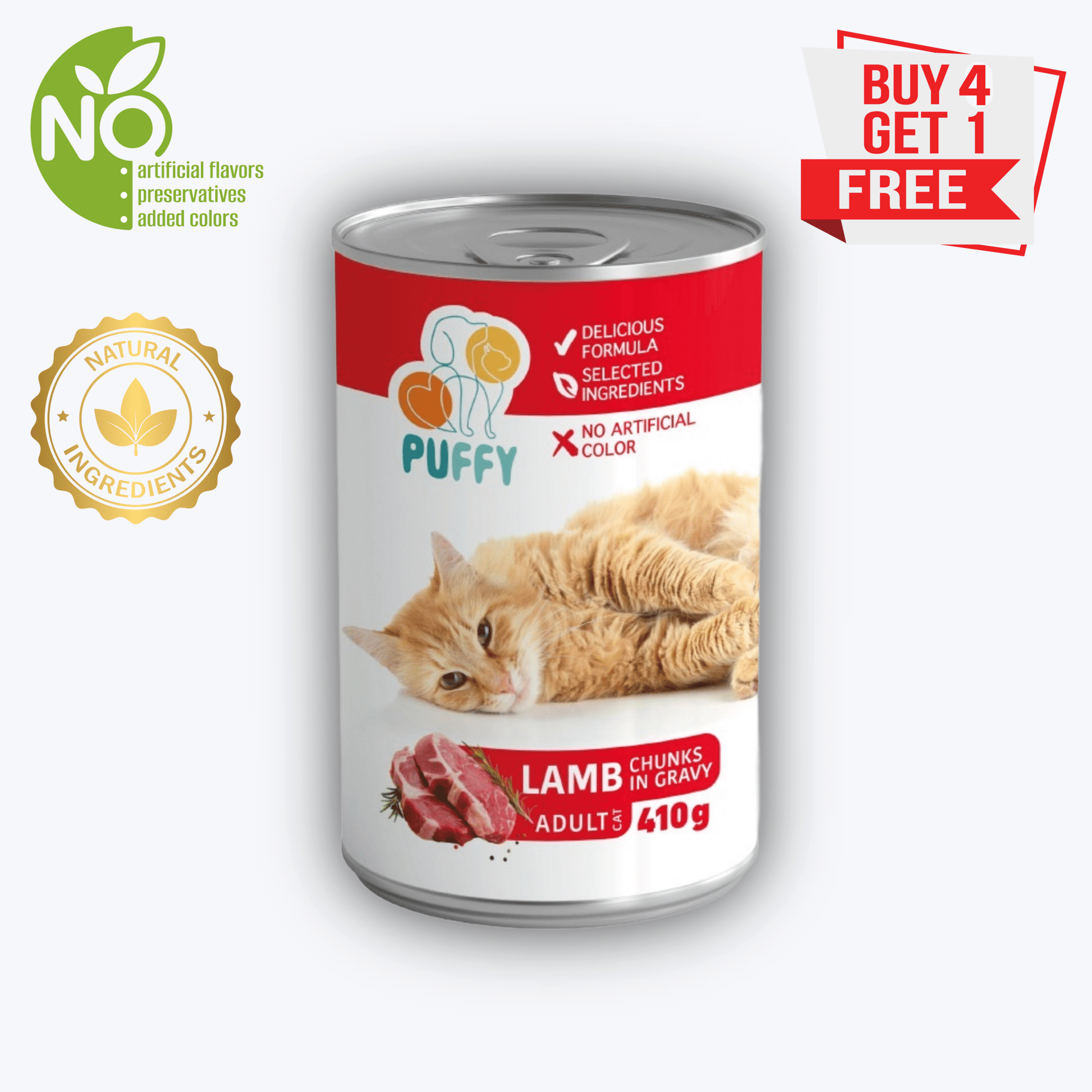 Puffy Adult Cat Wet Food - Lamb Chunks in Gravy 410g -  - Loolizoo - Cat Wet Food